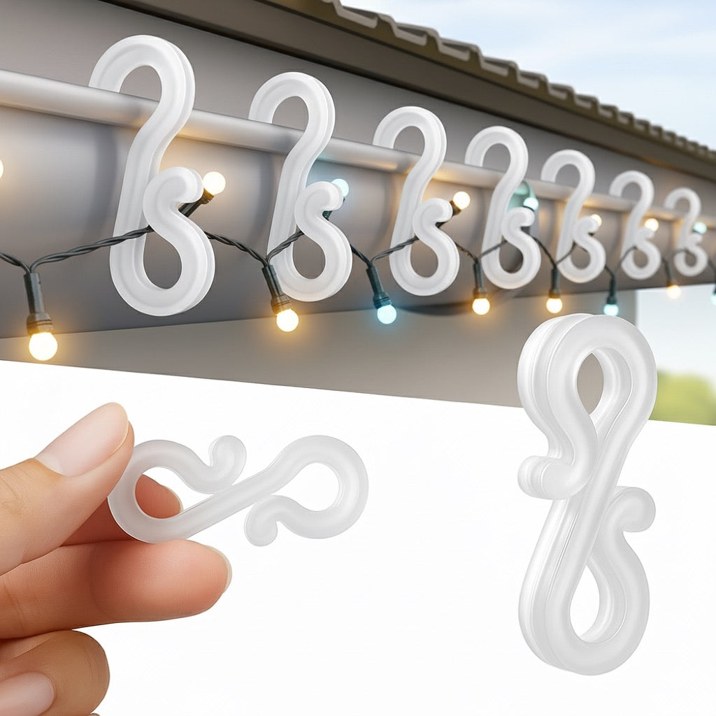 Gutter Hook Clips for Christmas Lights, Reusable Plastic Gutter Hooks for Outdoor Lights, White in Colour