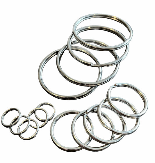Split Ring Keyring Hoops, 15mm, 30mm, 50mm Silver Round, Stainless Steel Key chains
