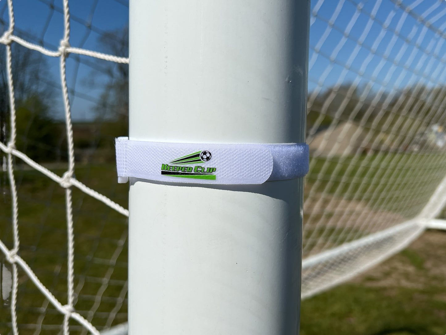 Football Goal Hook & Loop Securing Net Straps, Reusable Fastening Goal Ties, 46cm Long X 2cm Wide, White.