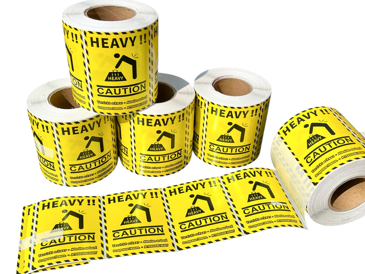 Heavy Caution Parcel Labels, Large Size 80mm x 60mm, Self Adhesive Labels, 500 per roll