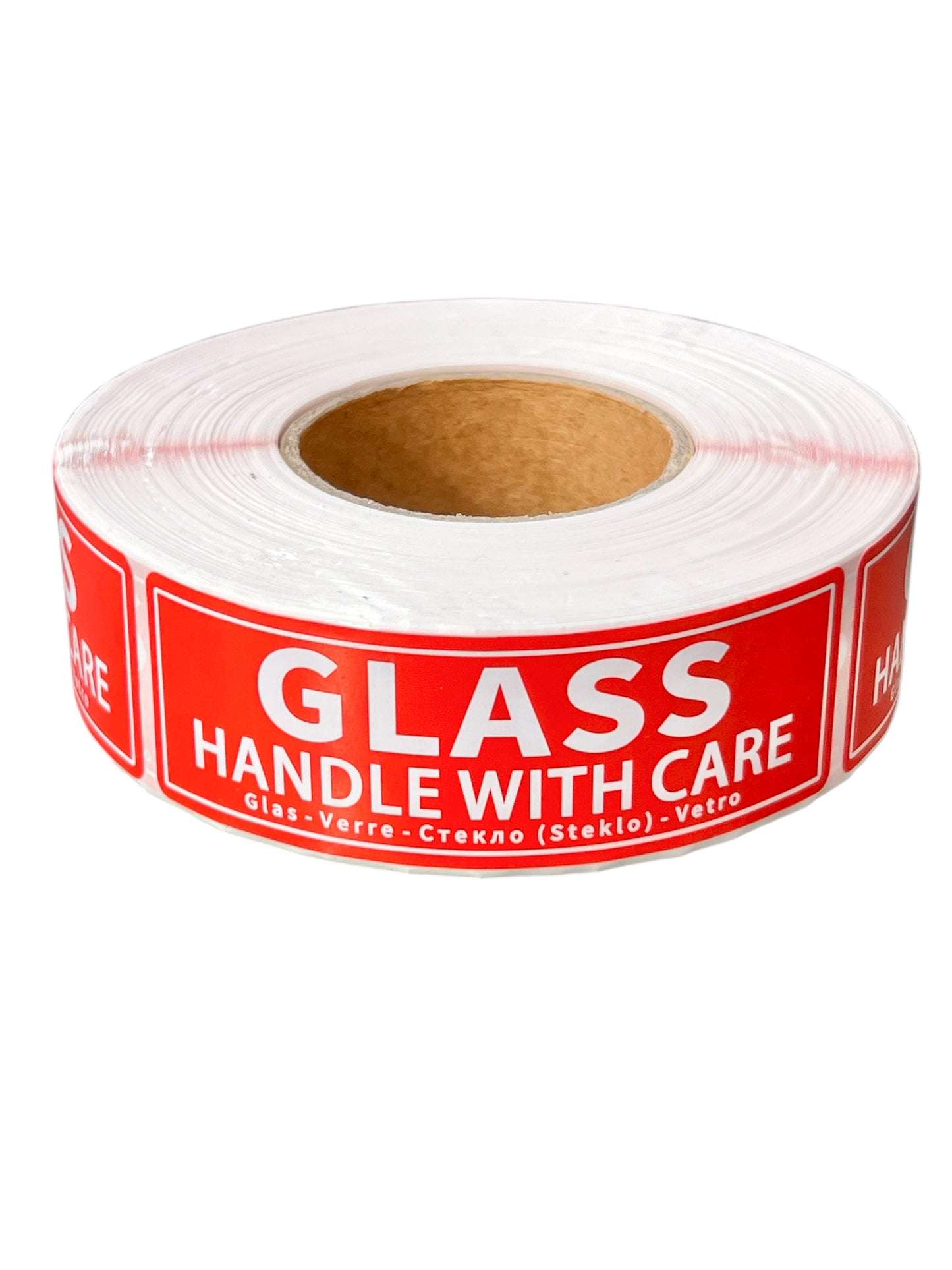 Glass Handle With Care Parcel Warning Labels, Size 1" x 3" Inch 25mm x 76mm, 500 Per Roll