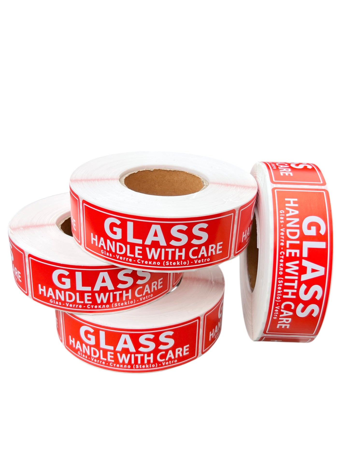 Glass Handle With Care Parcel Warning Labels, Size 1" x 3" Inch 25mm x 76mm, 500 Per Roll
