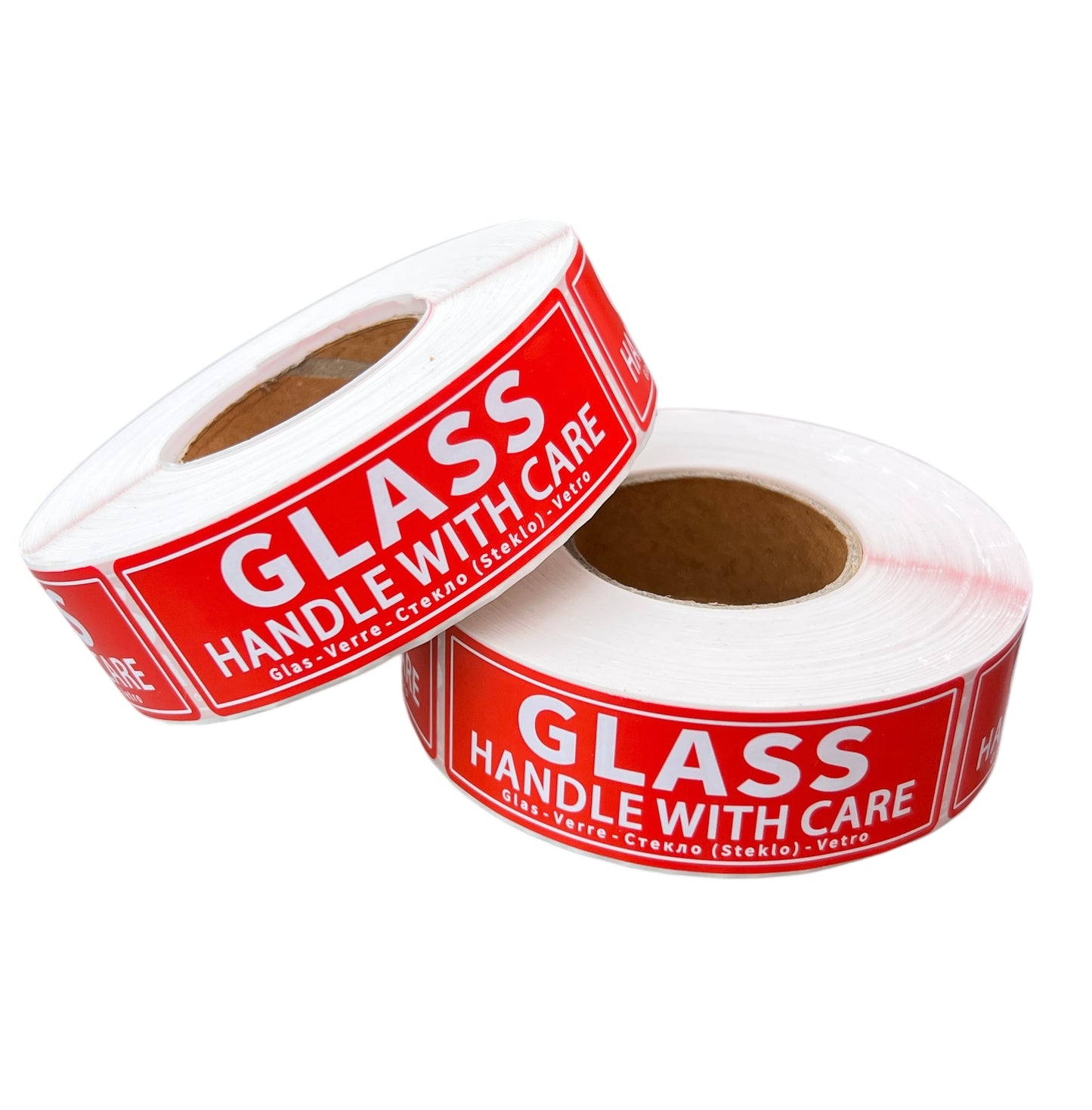 Glass Handle With Care Parcel Warning Labels, Size 1" x 3" Inch 25mm x 76mm, 500 Per Roll