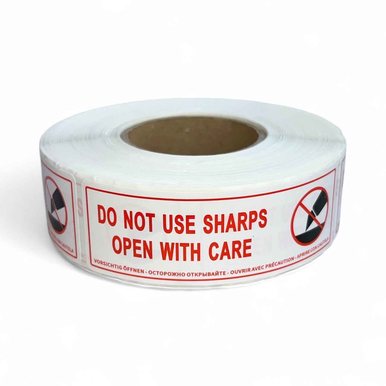 Do Not Use Sharps Open with Care Warning Label Stickers
