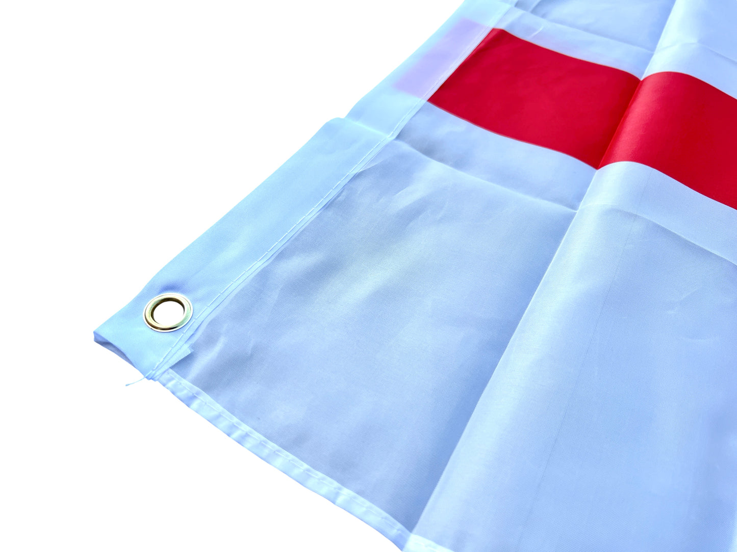 White flag with red square and grommet on a white background