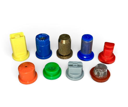 9 PCS Sprayer Nozzle Tips for Knapsack Sprayers – 110° Flat Fan, Hollow Cone, Atomizing Cone, Full Cone, Deflector, Air Induction, Adjustable Atomizing, Cup & Top Hat Filter